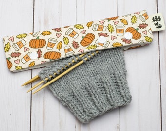 Fall Flavors DPN Holder Double Pointed Needle Pumpkin Spice Latte Thanksgiving Stitch Stoppers Sleeve Sock Knitting Hugger Organizer Storage