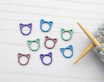 Colored Cat Closed Ring Stitch Markers Holders Notions Metal Ears Knitting Needle Set 8 Accessories Tools Keeper Supplies Colorful Stoppers