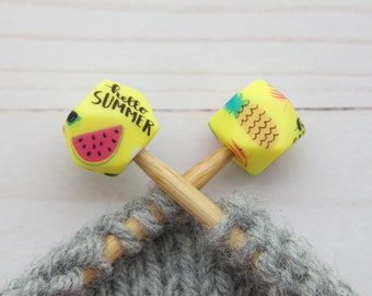 Stitch Stoppers Hexagon Hello Summer Print Knitting Needle Holders Notions Accessories Keeper Supplies Silicone Point Protectors Pineapple