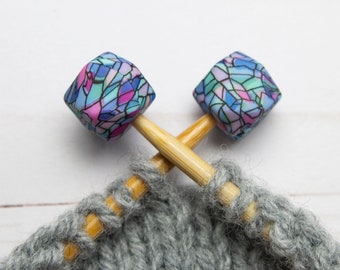 Stitch Stoppers Stained Glass Pastel Hexagon Print Knitting Needle Holders Notions Accessories Keeper Supplies Silicone Point Protectors