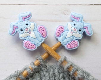 Blue Bunny Knitting Needle Point Protectors Sandals Stitch Stoppers Holders Notions Accessories Keeper Hugger Supplies Silicone Bag Storage