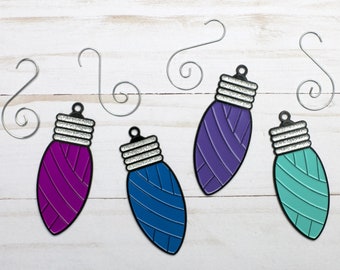 Turquoise Yarn Christmas Ornament Lightbulb Tree Merry and Bright Holiday Collection Knitting Crochet Decoration Seasonal Collectible