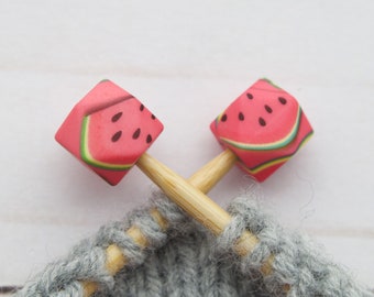 Stitch Stoppers Hexagon Watermelon Print Knitting Needle Holders Notions Accessories Keeper Supplies Silicone Point Protectors Fruit Summer