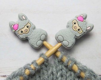 Gray Alpaca Knitting Needle Stitch Stoppers Llama Grey Sheep Notions Storage Holders Accessories Tools Hugger Supplies Point Protectors