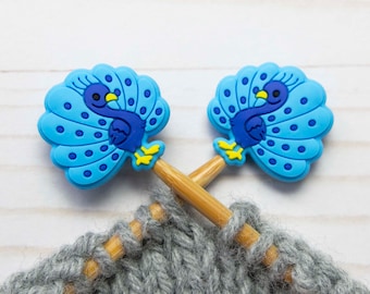 Peacock Stitch Stoppers Breinaaldhouders Kleurrijke Blauwe Vogel Wol Begrippen Accessoires Keeper Hugger Siliconen Puntbeschermers Opbergruimte