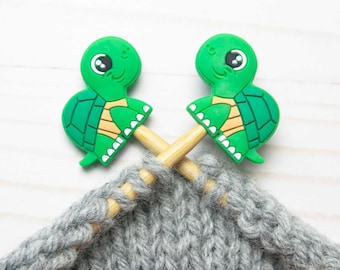 Happy Turtle Knitting Needles Stitch Stoppers Point Protectors Holders Notions Accessories Tools Keeper Hugger Supplies Silicone Storage