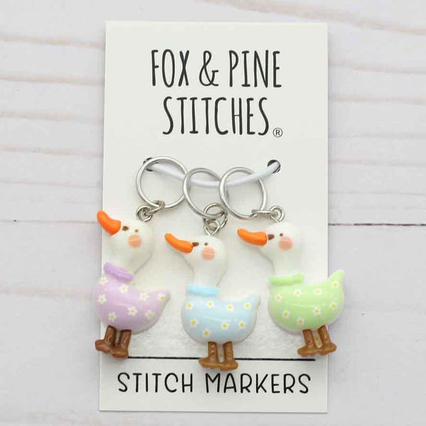 Porch Goose Stitch Markers Closed Ring Set of 3 Duck Bird Knitting Notions Stitch Stoppers Knit Accessories Progress Keepers