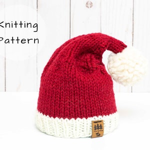 Santa Hat Knitting Pattern Christmas Stocking Cap Medium Weight Knit Winter Beanie Toque Baby Toddler Child Women Men Worsted Thin