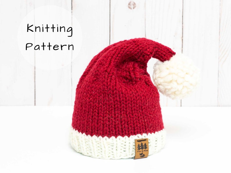 Santa Hat Knitting Pattern Christmas Stocking Cap Medium Weight Knit Winter Beanie Toque Baby Toddler Child Women Men Worsted Thin image 1