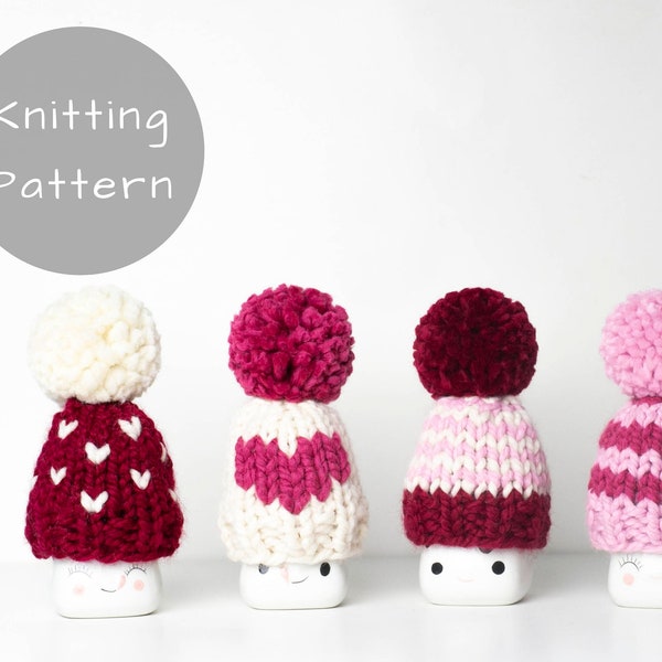 Valentine's Day Set Marshmallow Mugs Hats Knitting Pattern Heart February Love 180d 180 Degrees Pompom Topper Crochet Farmhouse Kitchen Tier