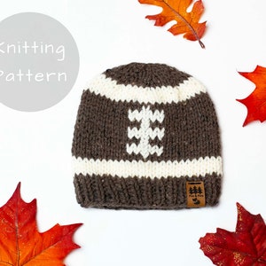 Football Hat Knitting Pattern Baby Children Women Men Sports NFL Halloween Medium Worsted Weight Knit Winter Beanie Toque Lightweight Thin