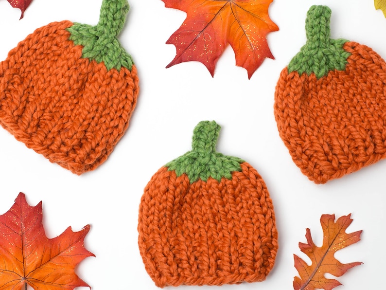 Knitting Pattern Pumpkin Hat Halloween Thanksgiving Newborn Baby Child Photography Prop Fall image 3