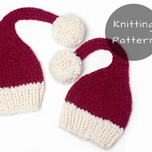 Knitting Pattern Santa Stocking Cap Hat Christmas Sleeper Knit Pompom Winter Thick Photo Prop Newborn Baby Toddler Child Photography