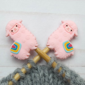 Pink Llama Knitting Needle Stitch Stoppers Alpaca Notions Holders Accessories Tools Keeper Hugger Supplies Silicone Point Protectors Storage