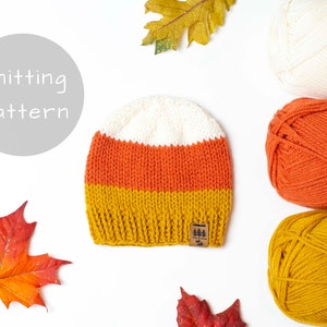 Knitting Pattern Candy Corn Hat Worsted Weight Medium Halloween Thanksgiving Newborn Baby Child Photography Prop Fall image 1