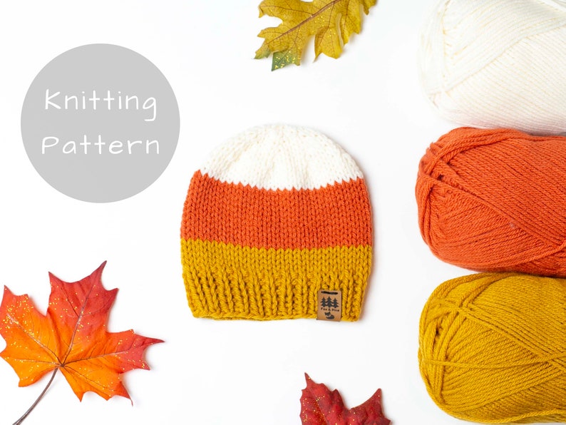 Knitting Pattern Candy Corn Hat Worsted Weight Medium Halloween Thanksgiving Newborn Baby Child Photography Prop Fall image 1