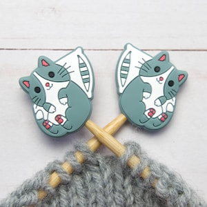 Stitch Stoppers Sleepy Cat Lover Knitting Notions Needle Holders Animal Accessories Tools Hugger Supplies Silicone Point Protector Storage