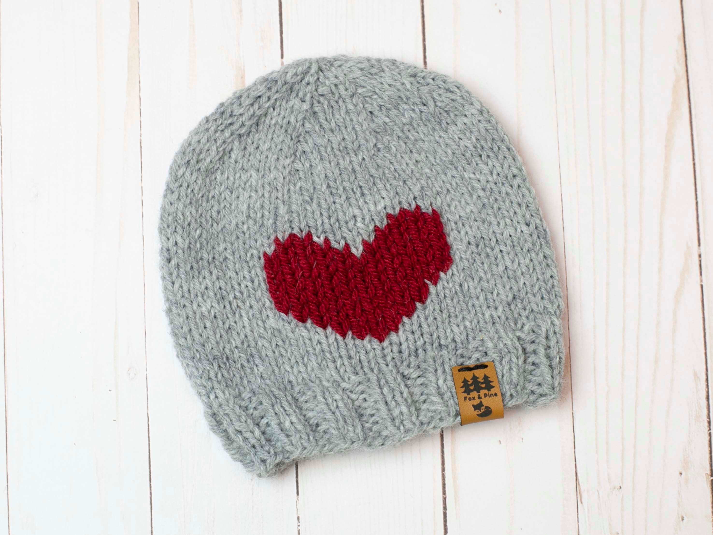 Heart Hat Knitting Pattern Knit Winter Beanie Toque Love - Etsy