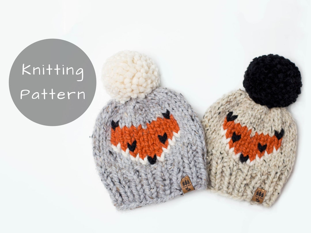 Fox Hat Knitting Pattern Chunky Knit Pompom Winter Toque Woodland