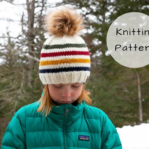 Hudson Bay Inspired Hat Knitting Pattern Medium Weight Solid Knit Winter Beanie Toque Baby Toddler Child Women Men Worsted