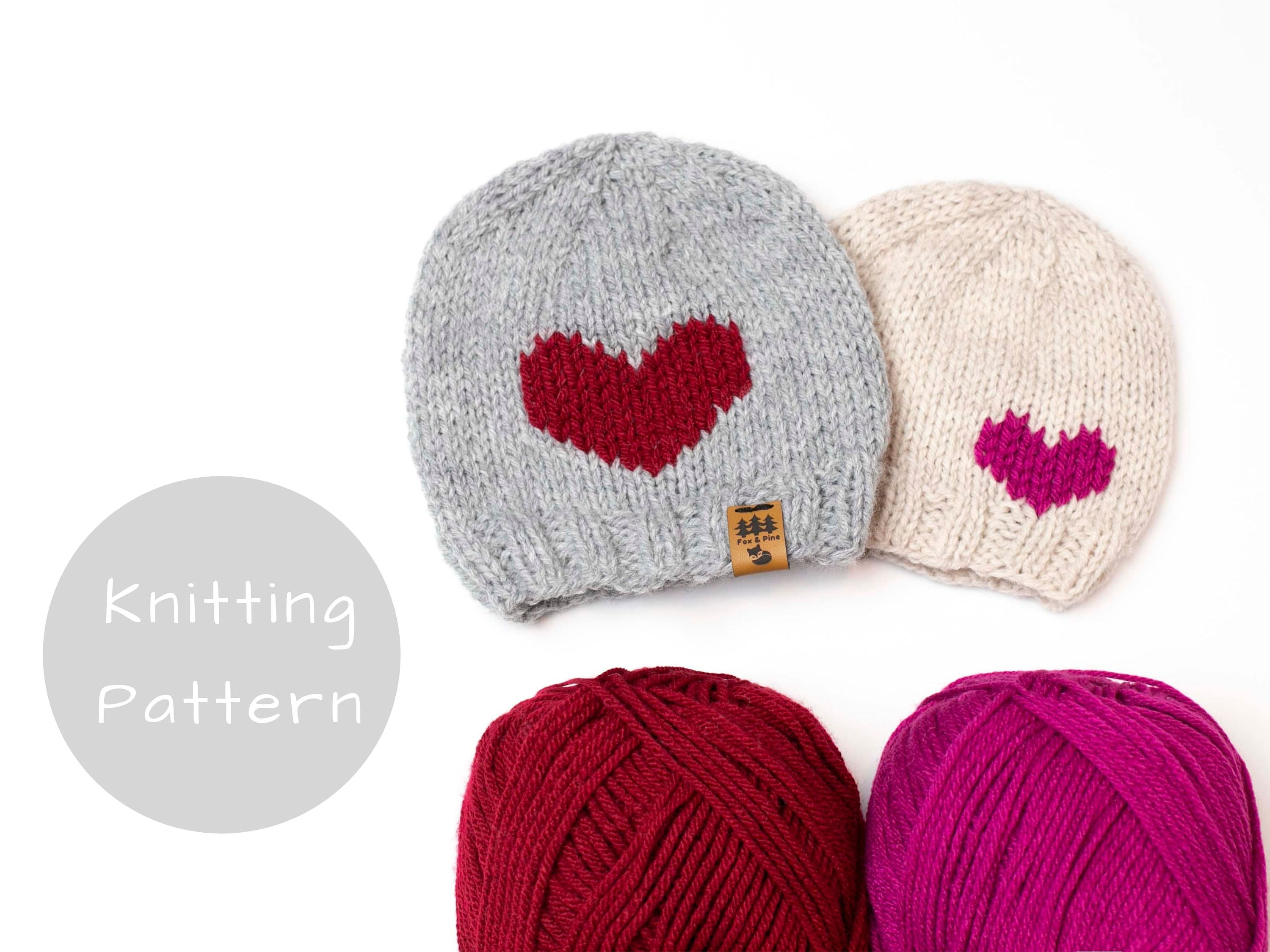 Heart Hat Knitting Pattern Knit Winter Beanie Toque Love - Etsy