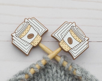 Coffee Books Stitch Stoppers Reading Caffeine Bookworm Yarn Ball Knitting Needle Holders Notions Accessories Tools Hugger Point Protector