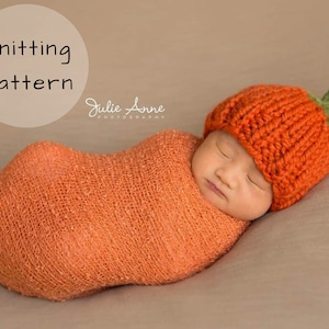 Knitting Pattern Pumpkin Hat Halloween Thanksgiving Newborn Baby Child Photography Prop Fall image 1