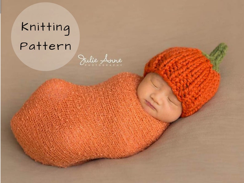 Knitting Pattern Pumpkin Hat Halloween Thanksgiving Newborn Baby Child Photography Prop Fall image 1