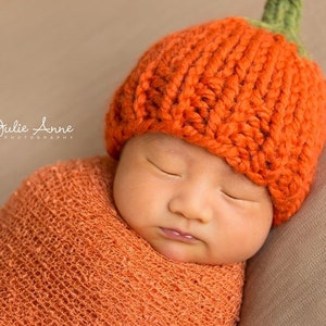 Knitting Pattern Pumpkin Hat Halloween Thanksgiving Newborn Baby Child Photography Prop Fall image 2