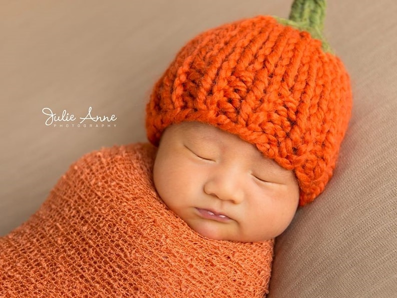 Knitting Pattern Pumpkin Hat Halloween Thanksgiving Newborn Baby Child Photography Prop Fall image 2