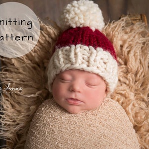 Knitting Pattern Santa Hat Knit Christmas Pompom Winter Toque Thick Photo Prop Wool Ease Newborn Baby Toddler Child Women All Sizes