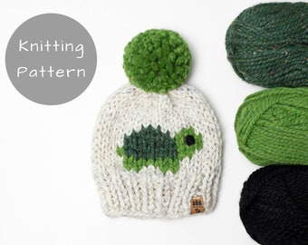 Turtle Hat Knitting Pattern Chunky Knit Pompom Winter Toque Animal Thick Wool Ease Thick and Quick Toddler Child Women