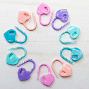 Heart Stitch Markers Holders Notions Open Locking Plastic Crochet Knitting Needle Set of 10 Accessories Tools Keeper Supplies Storage