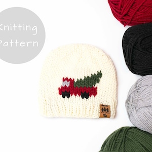 Christmas Tree Farm Truck Hat Knitting Pattern Knit Winter Beanie Toque Knitted Medium Worsted Weight Baby Toddler Child Women Men