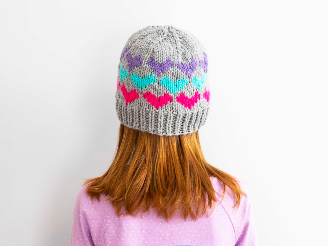 Little Hearts Hat Knitting Pattern Valentine's Day Love Medium