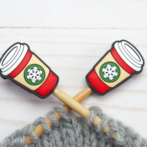 Holiday Cheer Stitch Stoppers Knitting Needle Christmas Starbucks Latte Coffee Hot Chocolate Point Protectors Holders Notions Hot Cocoa