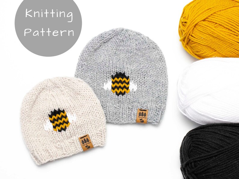 Bee Hat Knitting Pattern Knit Winter Beanie Toque Insect Bug Honey ...