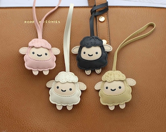Little Sheep Bag Charms PU Faux Vegan Leather Knitting Crochet Accessories Purse Tote Personalized Cute Trendy Lamb Pink Black Cream White