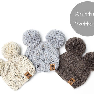 Knitting Pattern Double Pompom Hat Chunky Knit Winter Toque Pom Pom Thick Wool Ease Thick and Quick Newborn Baby Toddler Child