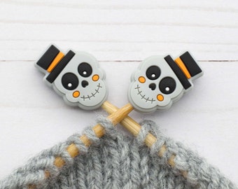 Skull Stitch Stoppers Skeleton Top Hat Fall Halloween Yarn Ball Knitting Needle Holders Notions Accessories Tools Hugger Point Protector