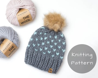 Fair Isle Knitting Pattern Chunky Knit Hat Pompom Winter We Are Knitters The Wool 100% Toque Thick Warm Newborn Baby Toddler Child Women