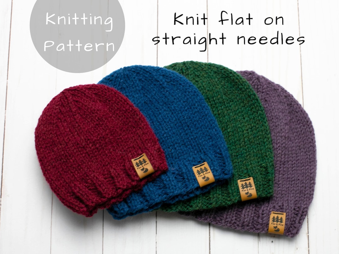 Hat Knit Flat Straight Needles Medium Weight Solid Basic Hat Knitting