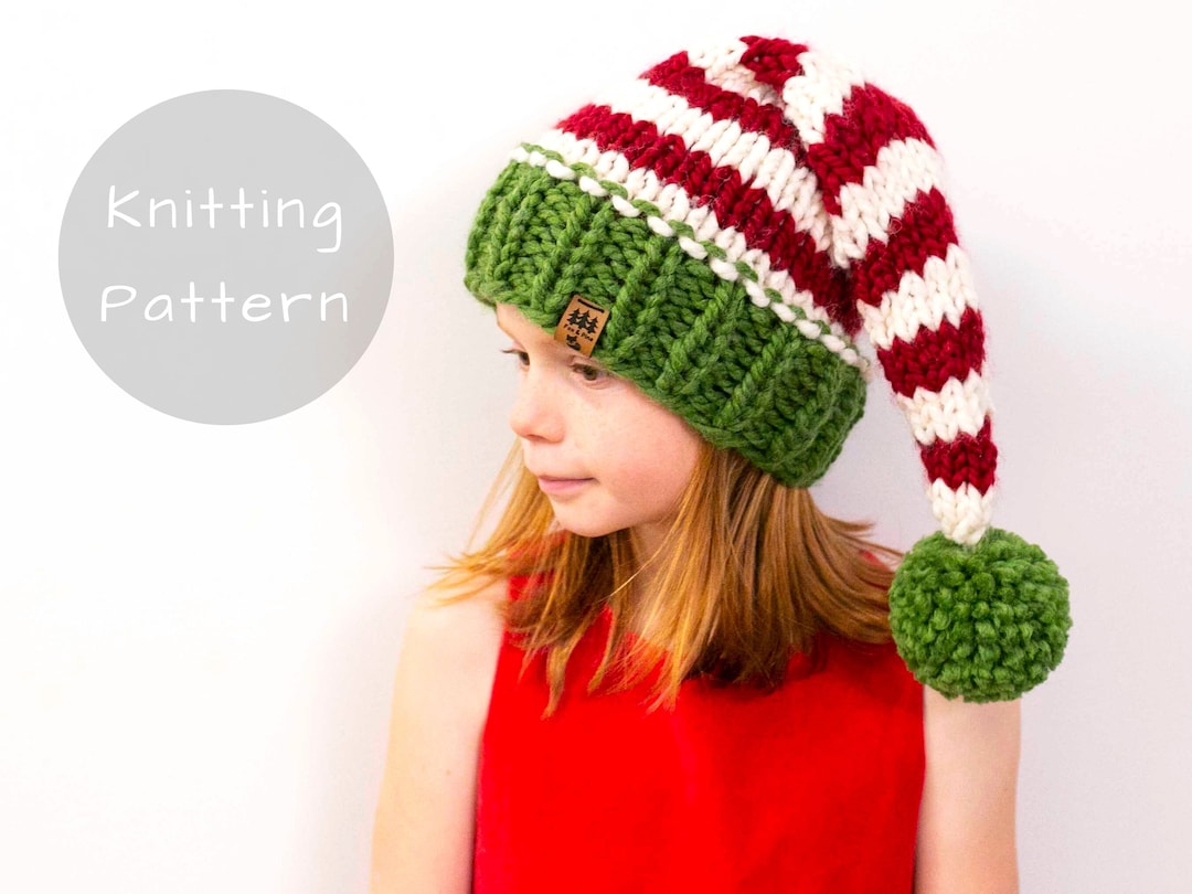 Elf Hat Knitting Pattern Stocking Cap Santa Classic Christmas Sleeper