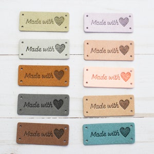 Made With Love Tags Handmade Horizontal Heart Knitting Crochet Hats Personalized Neutral Pastel Faux Suede Leather Hats Notions Yarn
