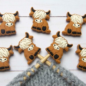 Highland Cow Knitting Needle Point Protectors Stitch Stoppers Animal Holders Notions Accessories Keeper Hugger Supplies Silicone Bag Storage image 2
