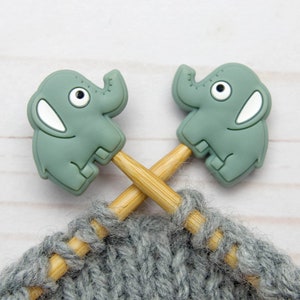 Little Elephant Stitch Stoppers Knitting Needle Animal Zoo Notions Holders Accessories Tools Keeper Hugger Point Protectors Markers Yarn