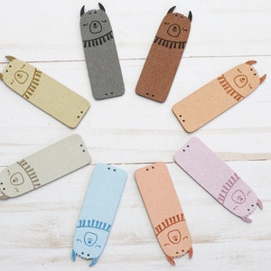 Llama Fold Over Tag Handmade Exclusive Alpaca Knitting Crochet Hats Personalized Neutral Pastel Faux Suede Leather Hats Notions Accessories