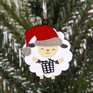 Strickschaf-Weihnachtsschmuck, Garnknäuel, Baum, Stricken, Häkeln, Thema, Dekoration, Saisonales Sammlerstück, Glitzer, Feiertage