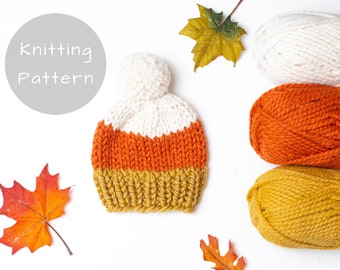 Knitting Pattern Candy Corn Hat Halloween Thanksgiving Newborn Baby Child Women Photography Prop Fall Pumpkin