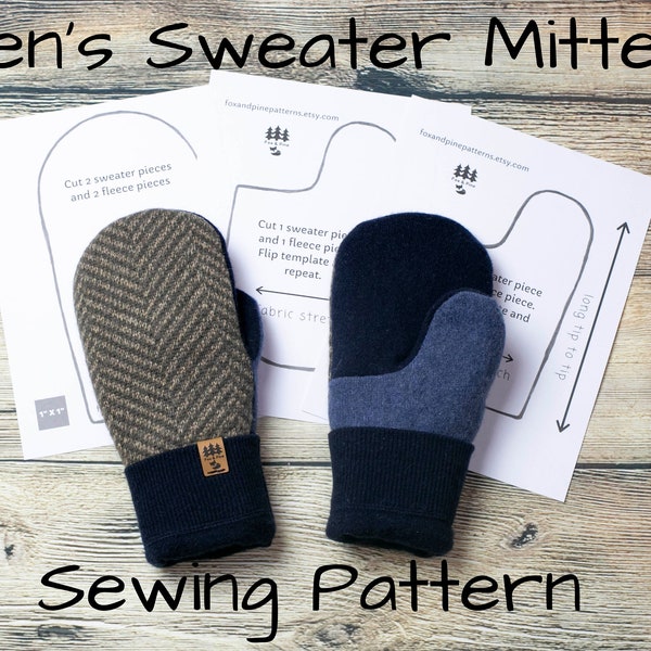 Men Sweater Mittens Sewing Pattern Upcycled Wool Bernie Sanders Mens Tutorial Instructions PDF Instant Download Smittens DIY Repurposed